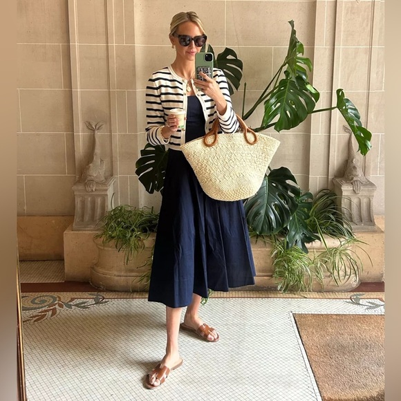 NEW STAUD Wells Stretch Cotton Sleeveless Midi Dress Navy | US 2 UK 6 - Picture 5 of 14